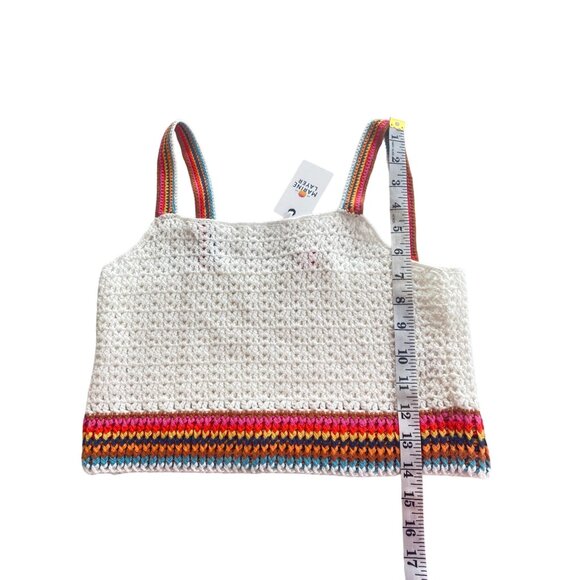 NWT Marine Layer $118 Crochet Crop Top W's XS Caro Tank White Rainbow Trim - Picture 13 of 16